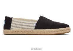 Toms Women Alpargata Recycled Cotton Rope Espadrille Black Stripes Shoes Z480RF150