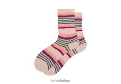 Toms Women Cozy Cushioned Crew Socks Pink Stripe Accessories Z480RF373