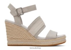 Toms Women Madelyn Wedge Sandal Pebble Grey Canvas Shoes Z480RF220