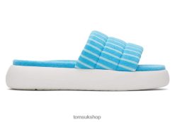 Toms Women Mallow Slide Terry Aquamarine Striped Terry Shoes Z480RF254