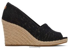 Toms Women Michelle Wedge Heel Black Metallic Linen Shoes Z480RF219