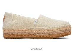 Toms Women Valencia Eco Platform Espadrille Dark Natural Metallic Linen Shoes Z480RF164