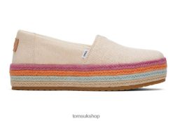 Toms Women Valencia Platform Espadrille Dusty Peach Metallic Linen Shoes Z480RF184
